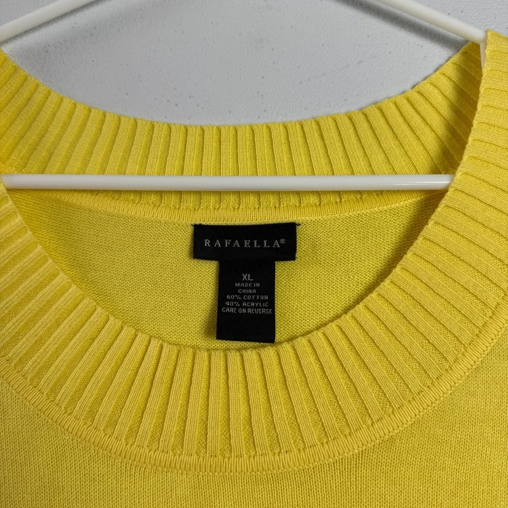 Rafaella Womens XL Yellow Short Sleeve Knit Scoop Neck Cotton Blend Sweater Top